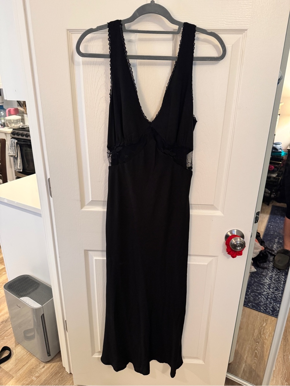 wild fable Black Lace-Trim Long Slip Dress